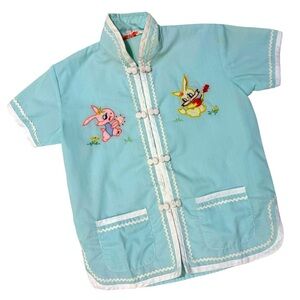 Vintage Plum Blossom Bunny Shirt Size 4 Embroidered Animals Retro Chinese